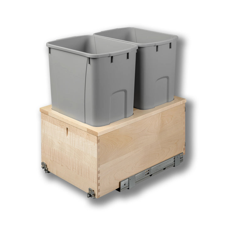 15" Signature Series 50 Quart Gray Bottom Mount Waste Container in maple, studio view 5