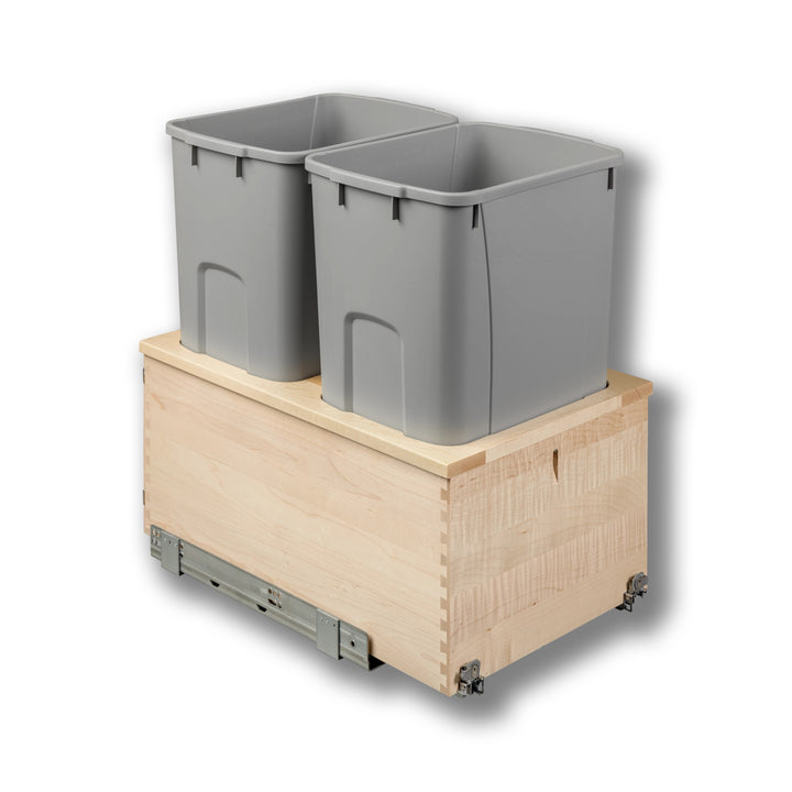 15" Signature Series 50 Quart Gray Bottom Mount Waste Container in maple, studio view 6