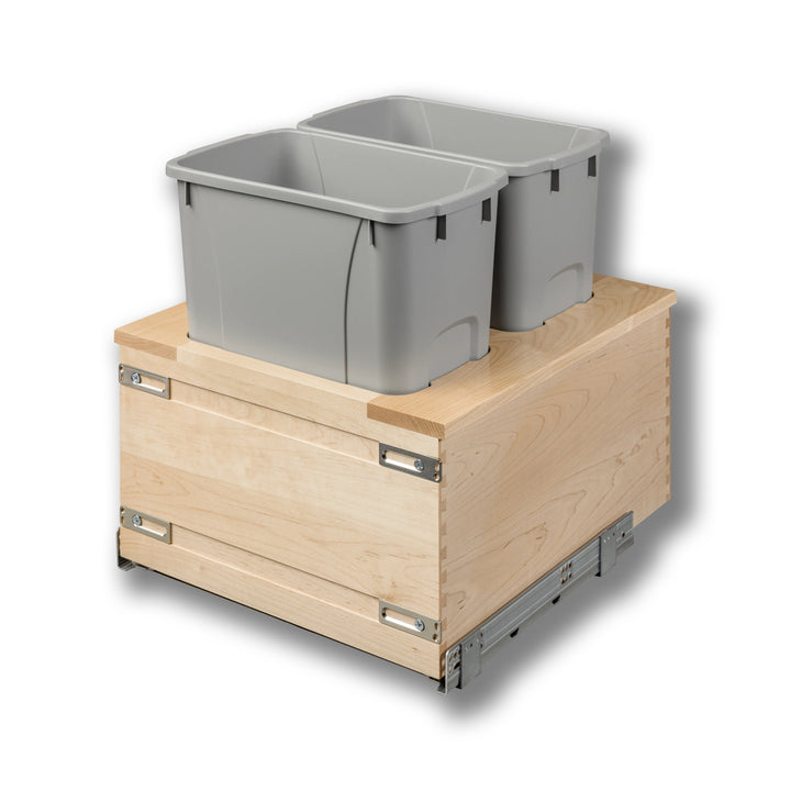18" Signature Series 34 Quart Gray Bottom Mount Waste Container in maple, studio view 2