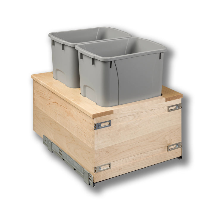 18" Signature Series 34 Quart Gray Bottom Mount Waste Container in maple, studio view 3