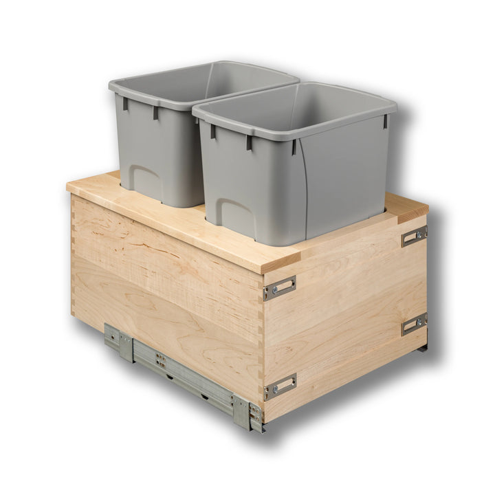 18" Signature Series 34 Quart Gray Bottom Mount Waste Container in maple, studio view 4