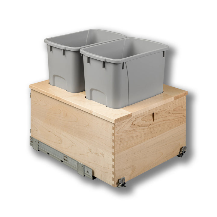 18" Signature Series 34 Quart Gray Bottom Mount Waste Container in maple, studio view 6