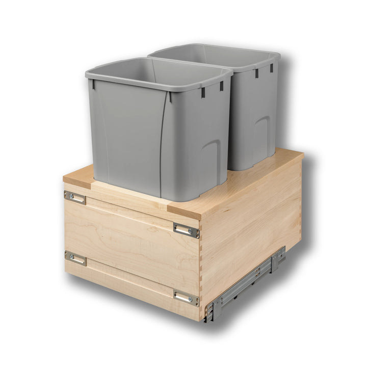 18" Signature Series 50 Quart Gray Bottom Mount Waste Container in maple, studio view 2