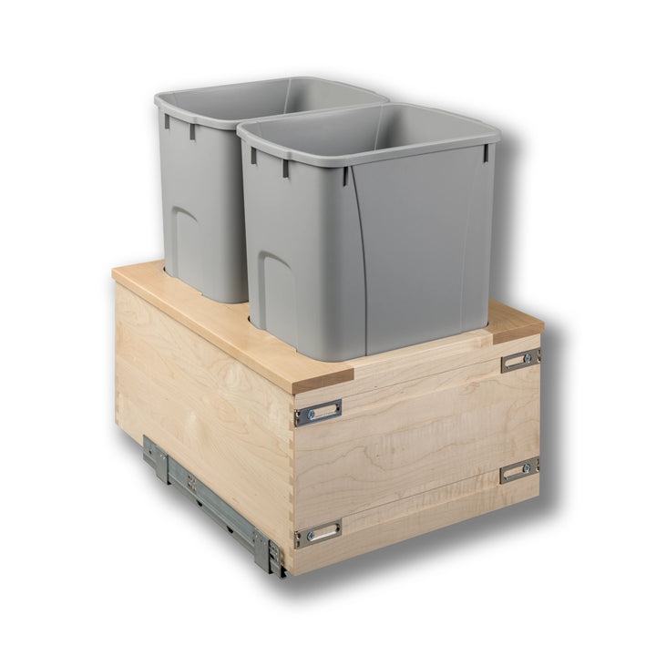 18" Signature Series 50 Quart Gray Bottom Mount Waste Container in maple, studio view 3
