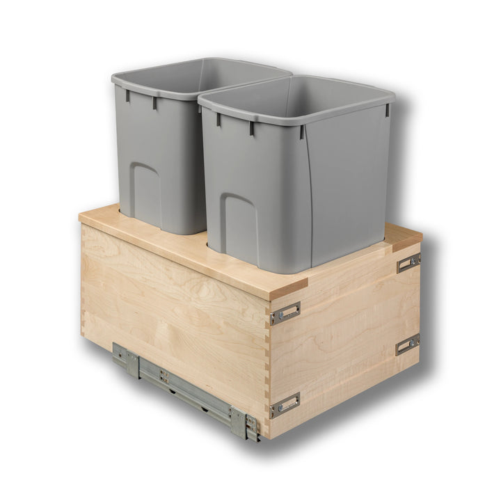 18" Signature Series 50 Quart Gray Bottom Mount Waste Container in maple, studio view 4