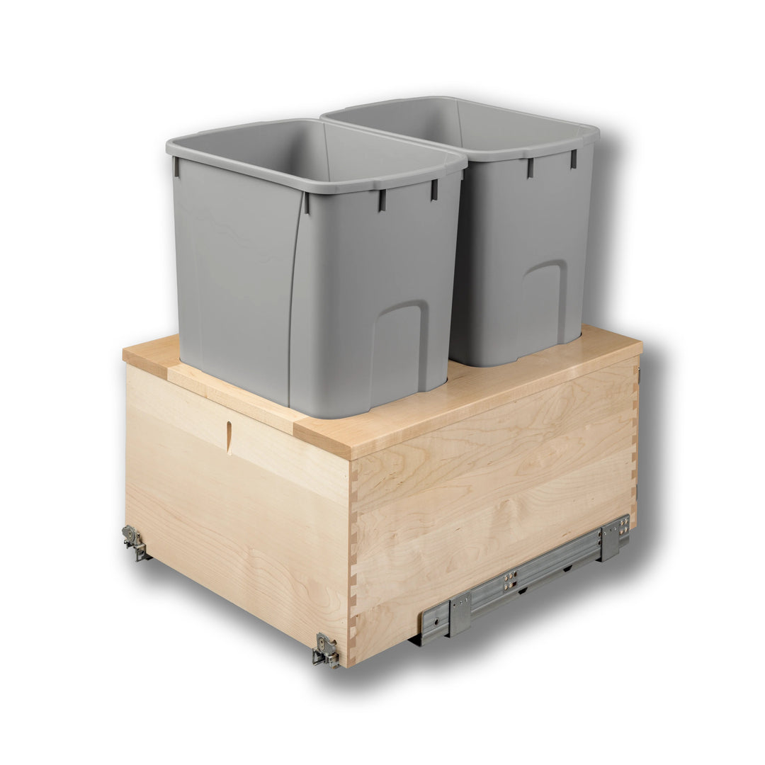 18" Signature Series 50 Quart Gray Bottom Mount Waste Container in maple, studio view 5