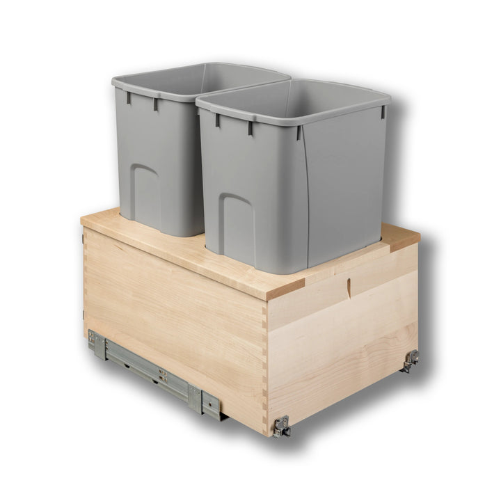 18" Signature Series 50 Quart Gray Bottom Mount Waste Container in maple, studio view 6