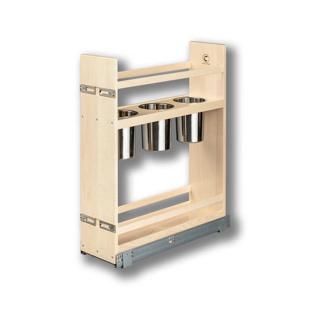 7 1/2" Signature Series Pull-Out Canister Organizer Frameless in maple, studio view 3