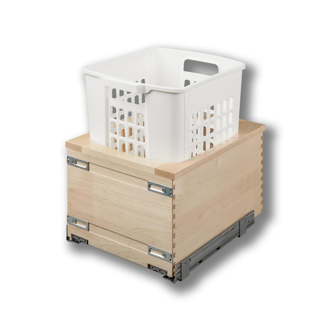 14 1/2" Signature Series 1.3 Bushel Undermount Hamper in maple, studio view 2