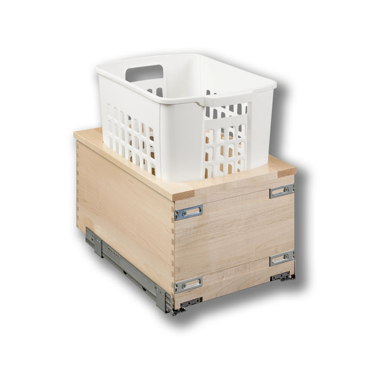 14 1/2" Signature Series 1.3 Bushel Undermount Hamper in maple, studio view 3