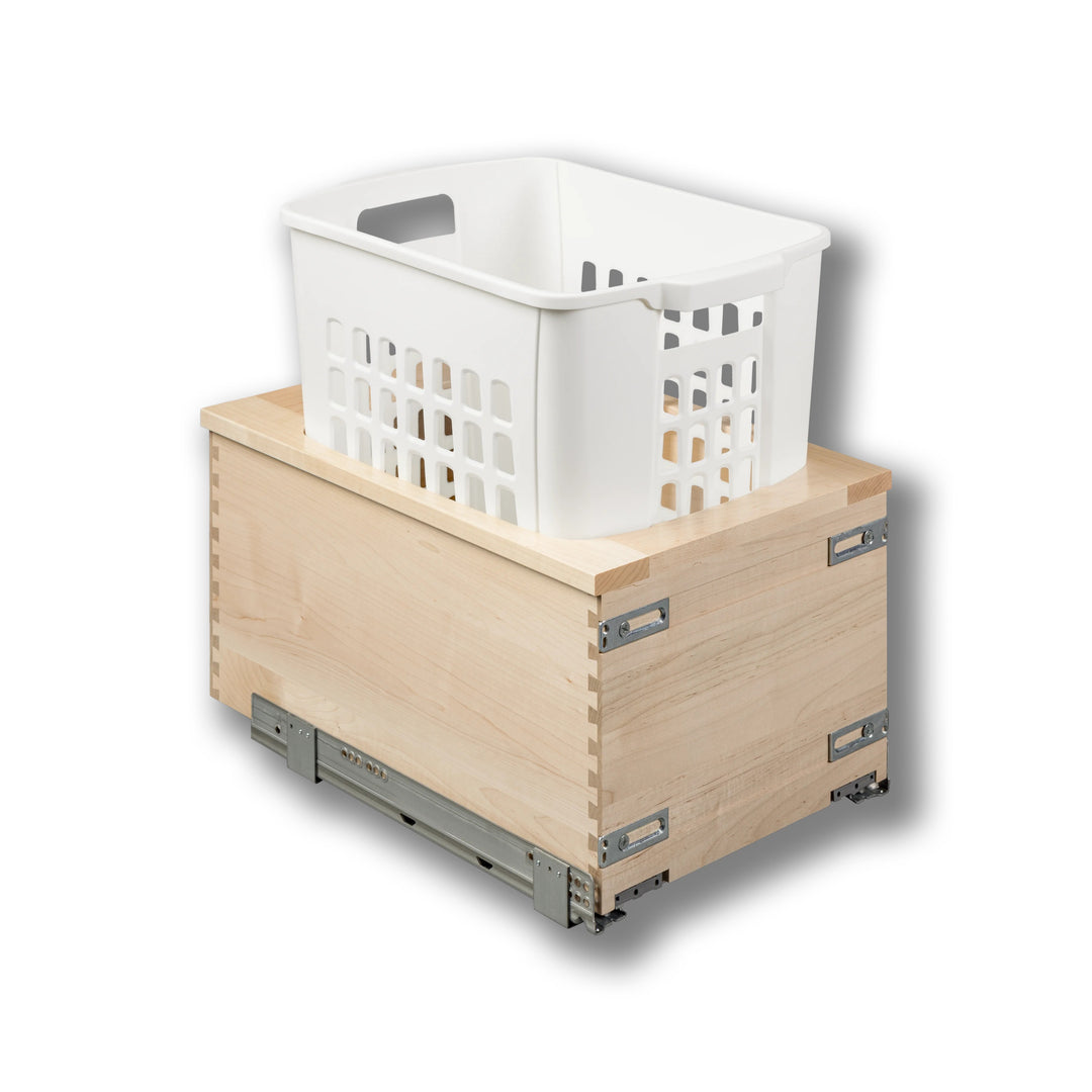 14 1/2" Signature Series 1.3 Bushel Undermount Hamper in maple, studio view 4