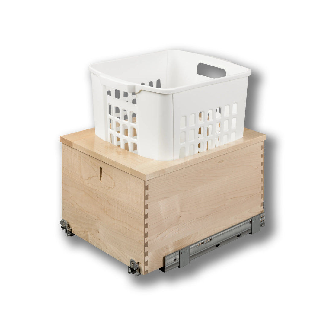 14 1/2" Signature Series 1.3 Bushel Undermount Hamper in maple, studio view 5