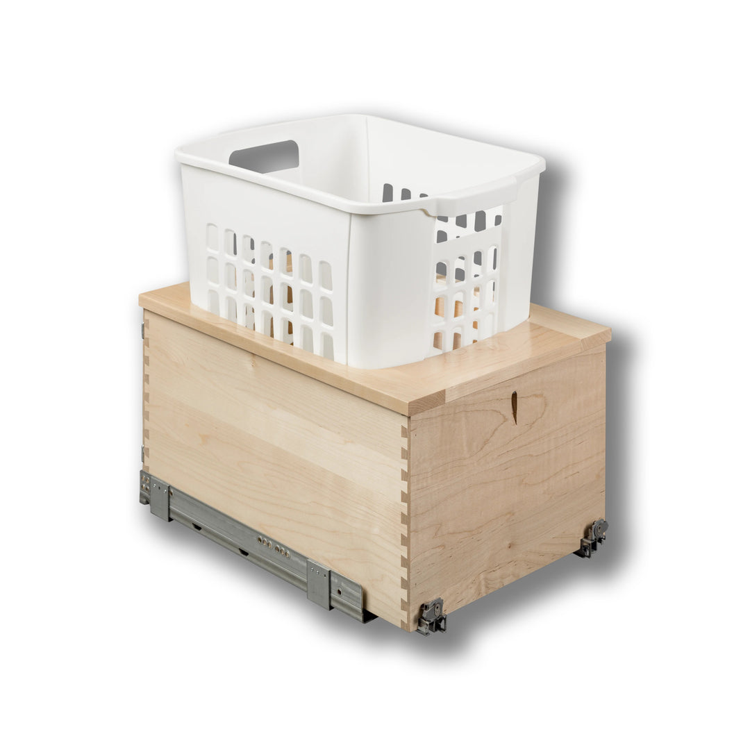 14 1/2" Signature Series 1.3 Bushel Undermount Hamper in maple, studio view 6