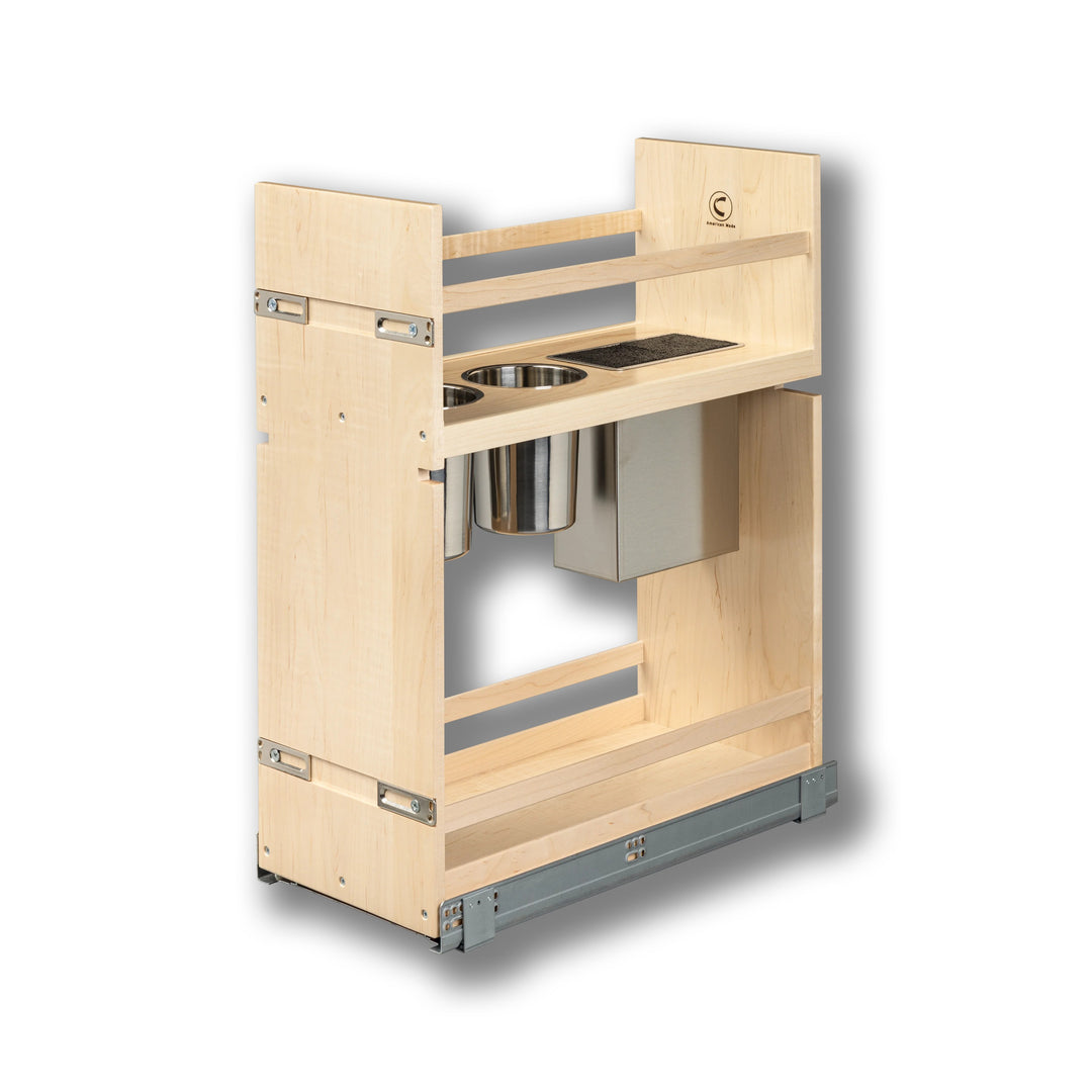 10 1/2" Signature Series Frameless Pullout Canister Organizer with Knife Block in maple, studio view 3