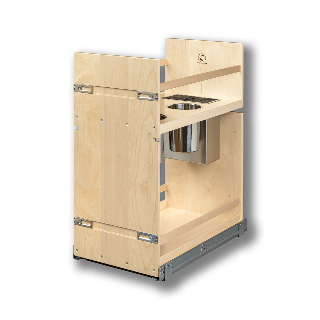 Signature Series 13 1/2" Soft Close Base Cabinet Organizer with Adjustable Middle Shelf in maple, studio view 2