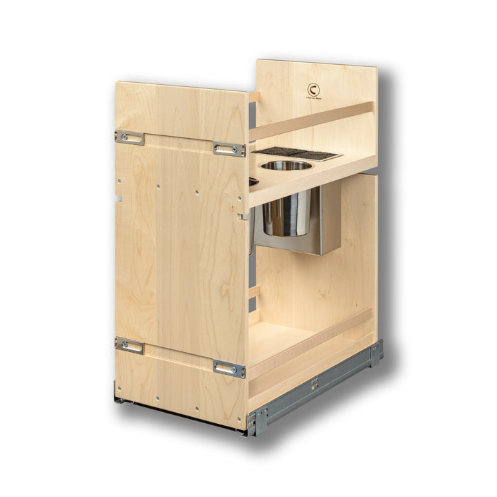 Signature Series 13 1/2" Soft Close Base Cabinet Organizer with Adjustable Middle Shelf in maple, studio view 2