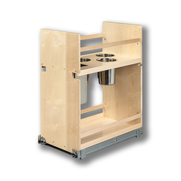 Signature Series 13 1/2" Soft Close Base Cabinet Organizer with Adjustable Middle Shelf in maple, studio view 3