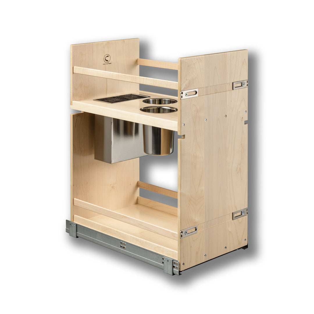 Signature Series 13 1/2" Soft Close Base Cabinet Organizer with Adjustable Middle Shelf in maple, studio view 4