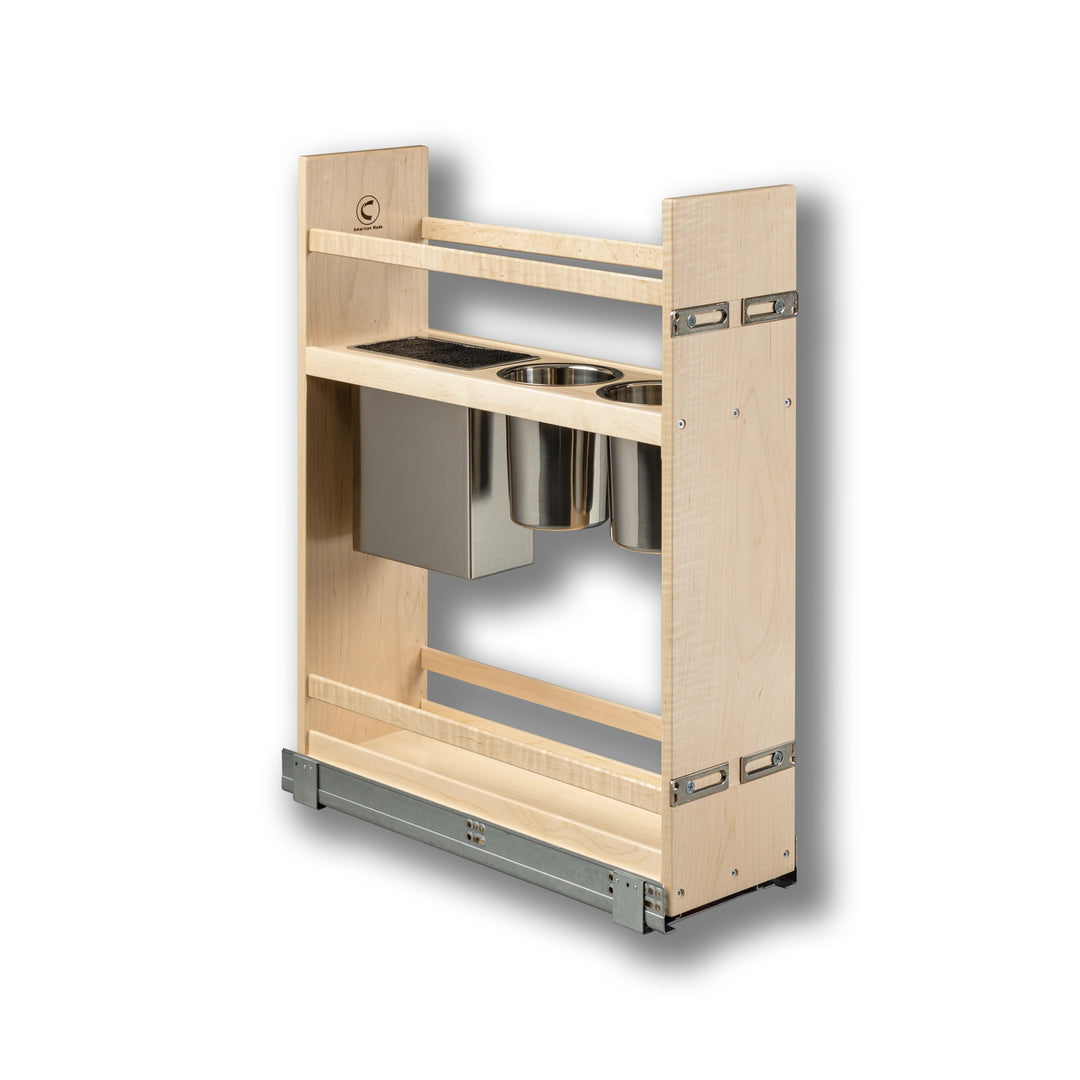 7 1/2" Signature Series Frameless Pullout Canister Organizer with Knife Block in maple, studio view 2