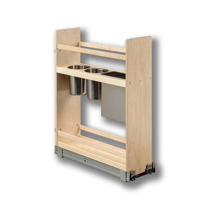 7 1/2" Signature Series Frameless Pullout Canister Organizer with Knife Block in maple, studio view 3