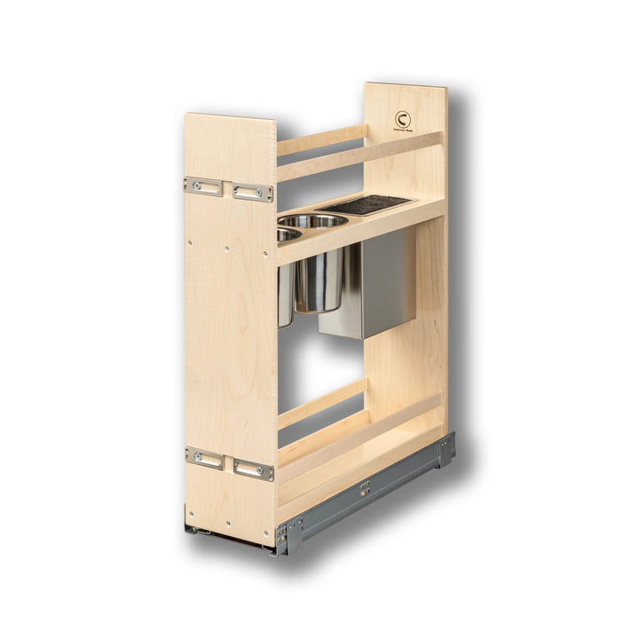 7 1/2" Signature Series Frameless Pullout Canister Organizer with Knife Block in maple, studio view 4
