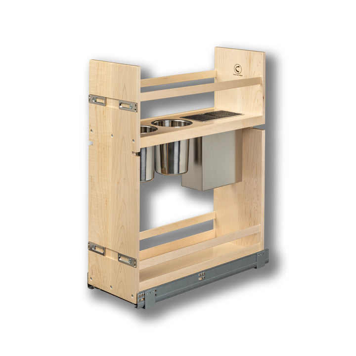 9" Signature Series Face Frame Pullout Canister Organizer with Knife Block in maple