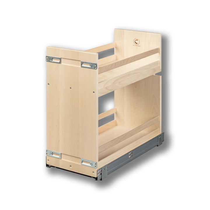 10 1/2" Short Height Base Cabinet Pull-Out Organizer in maple, studio view 2