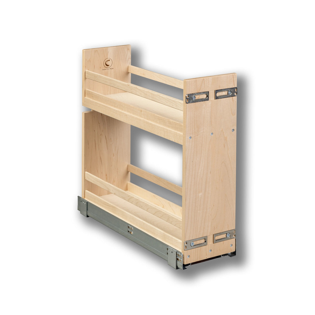 7 1/2" Short Height Base Cabinet Pull-Out Organizer in maple, studio view 3