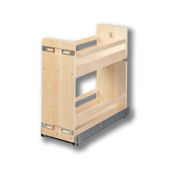 8 1/2" Short Height Base Cabinet Pull-Out Organizer in maple, studio view 2