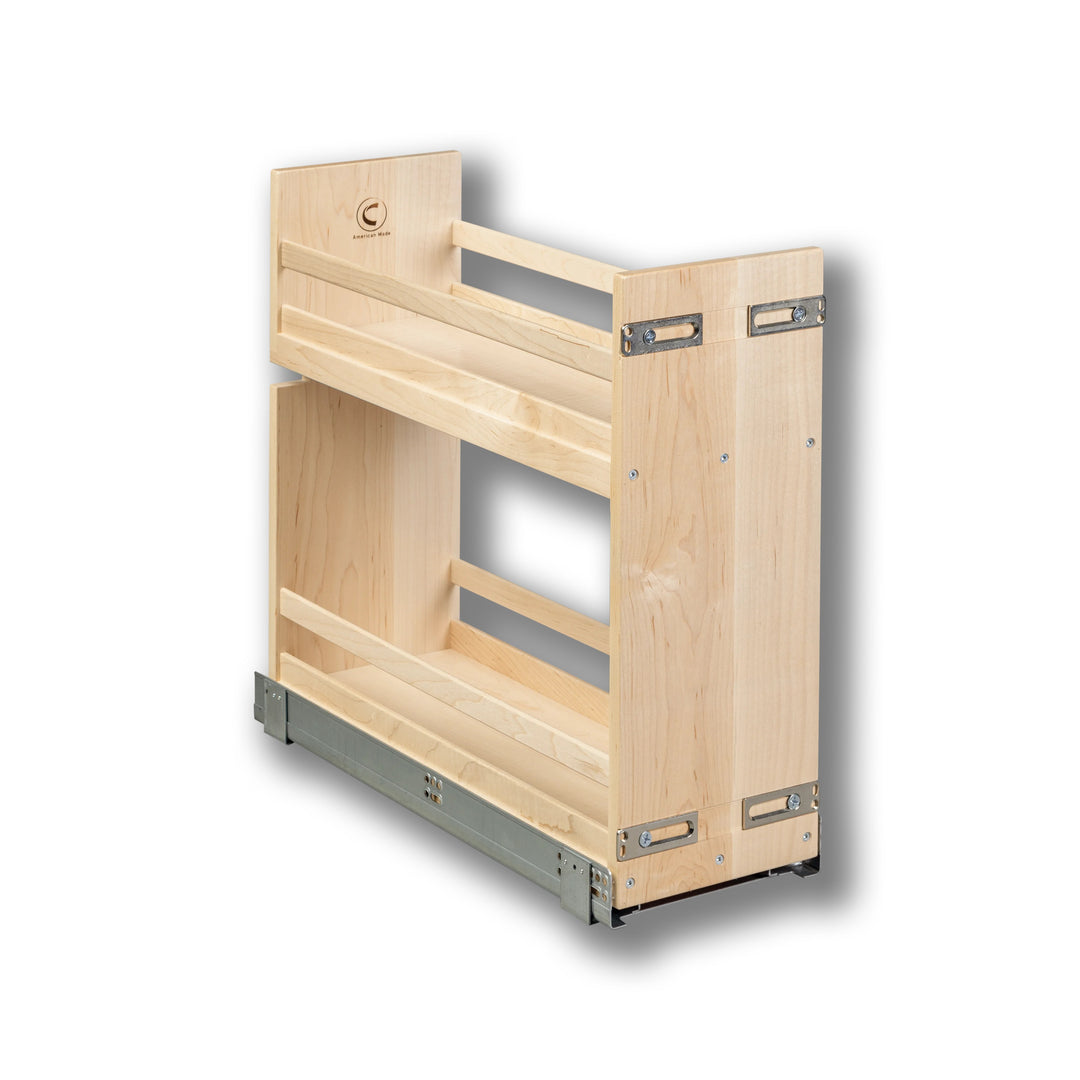8 1/2" Short Height Base Cabinet Pull-Out Organizer in maple, studio view 3