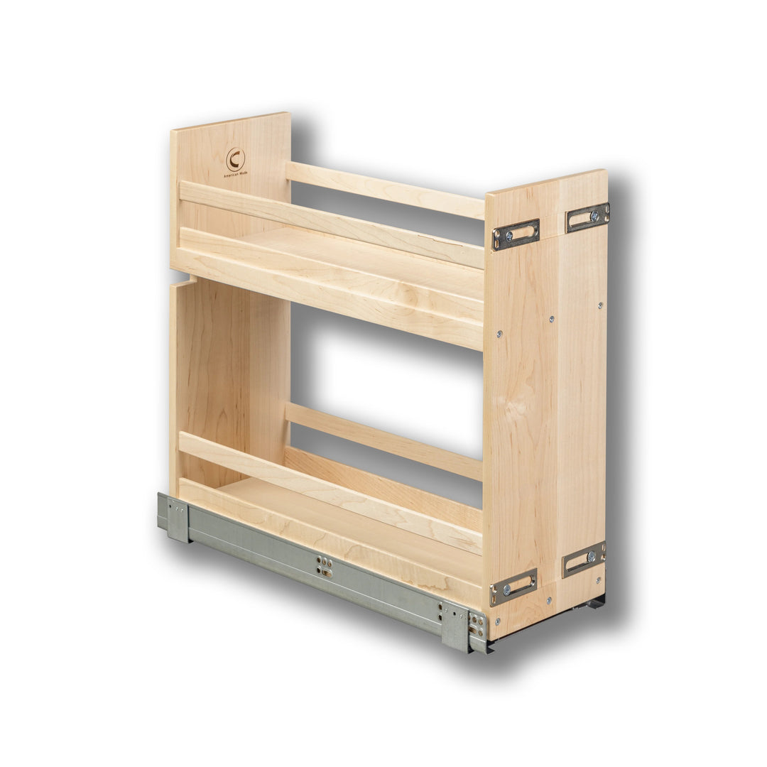 8 1/2" Short Height Base Cabinet Pull-Out Organizer in maple, studio view 4