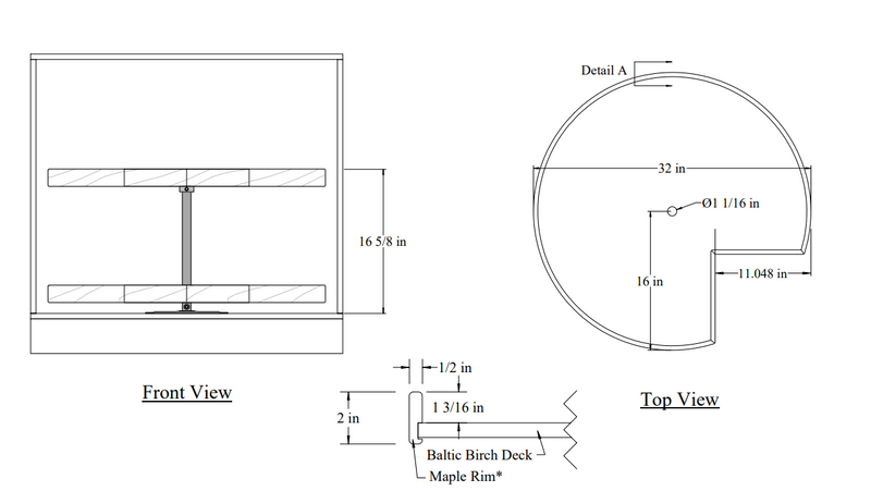 Century Components - Walnut Creek Signature Series Lazy Susan - Two 32" Pie Cut Shelves With Hardware - WCCSIGSHO32PCPF