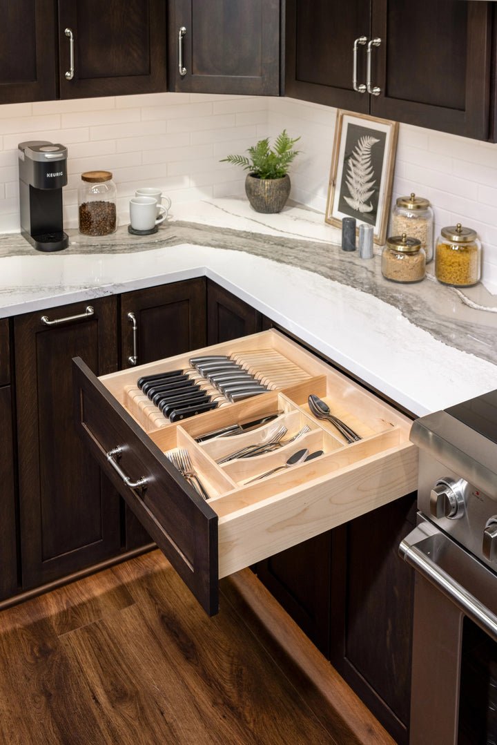 20" Silverware Tray Insert installed in a kitchen cabinet