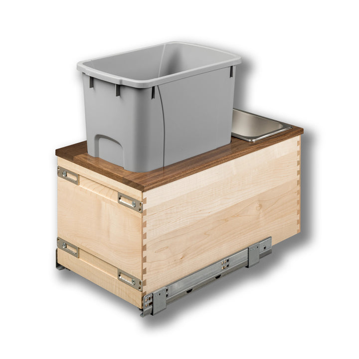 12" Walnut Creek Single 34 Quart Bottom Mount Waste Container in maple and walnut