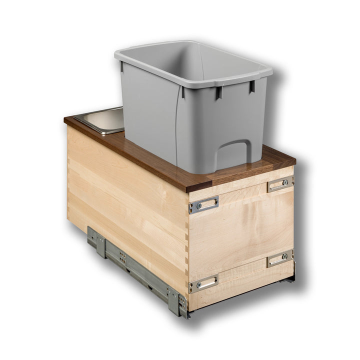 12" Walnut Creek Single 34 Quart Bottom Mount Waste Container in maple and walnut, studio view 3