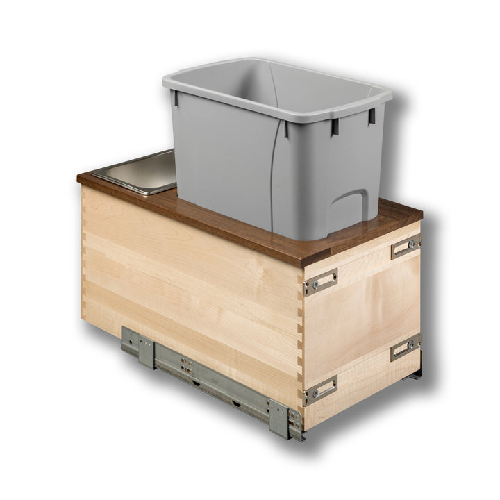12" Walnut Creek Single 34 Quart Bottom Mount Waste Container in maple and walnut, studio view 4