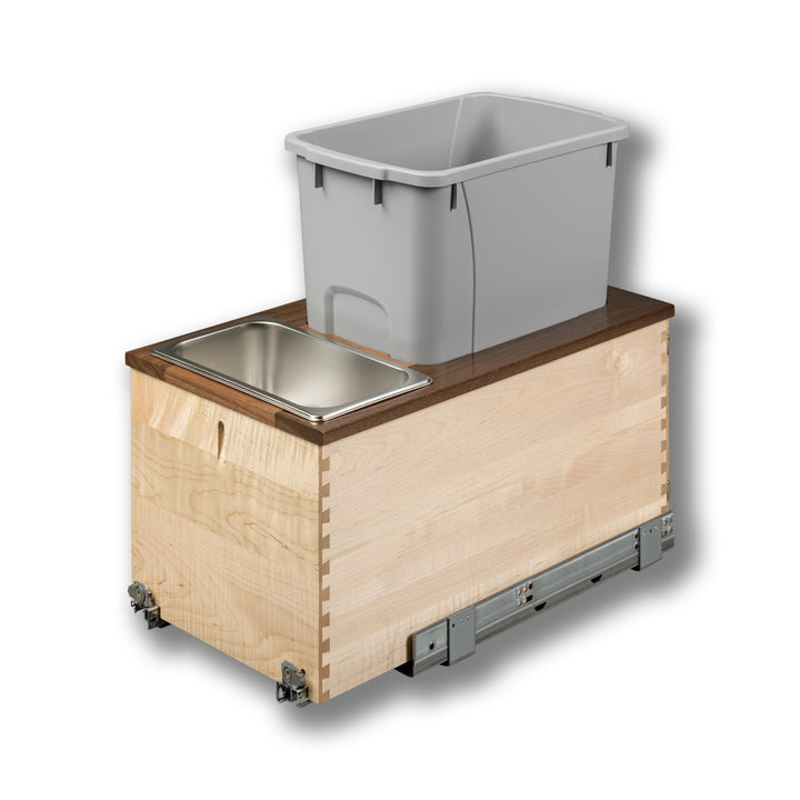 12" Walnut Creek Single 34 Quart Bottom Mount Waste Container in maple and walnut, studio view 5
