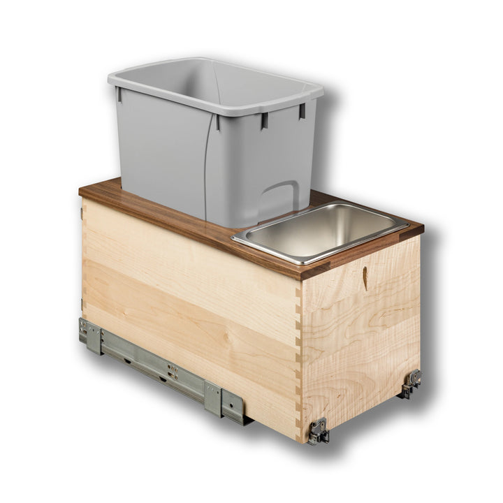 12" Walnut Creek Single 34 Quart Bottom Mount Waste Container in maple and walnut, studio view 6