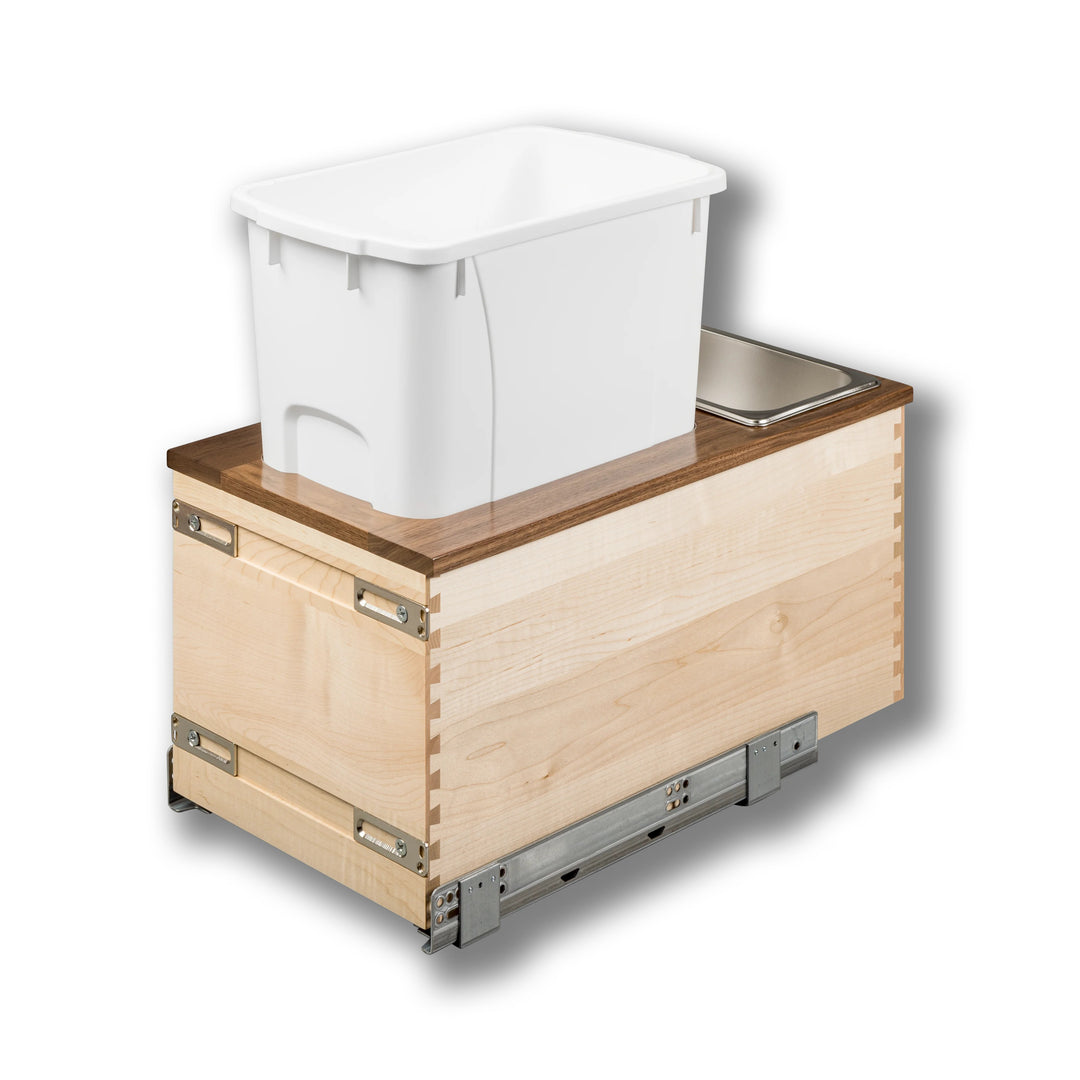 12" Walnut Creek Single 34 Quart Bottom Mount Waste Container in maple and walnut