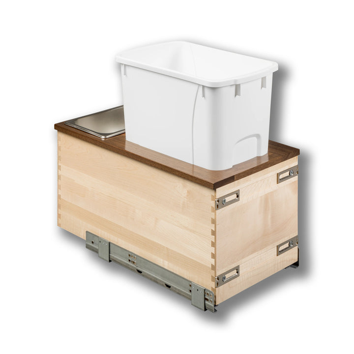 12" Walnut Creek Single 34 Quart Bottom Mount Waste Container in maple and walnut, studio view 3