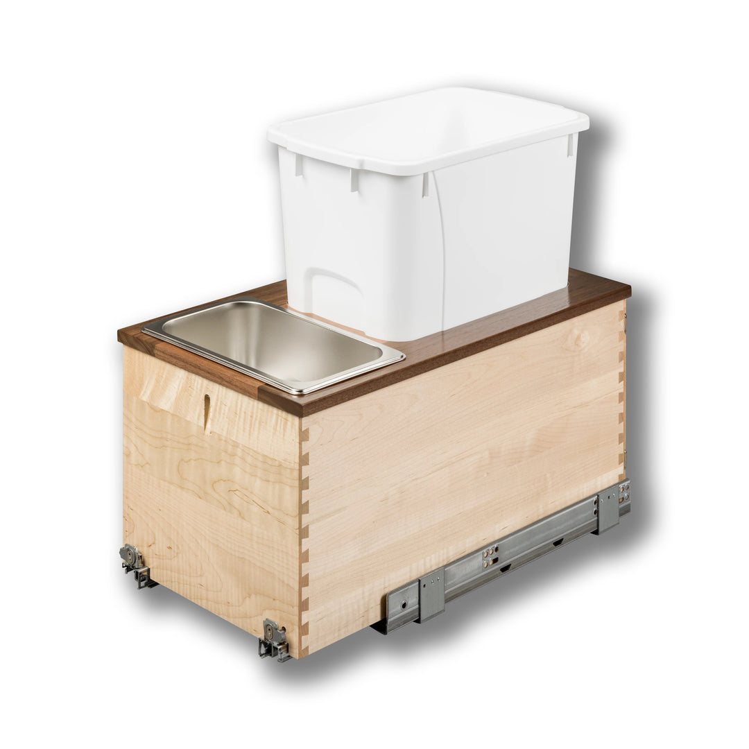12" Walnut Creek Single 34 Quart Bottom Mount Waste Container in maple and walnut, studio view 4