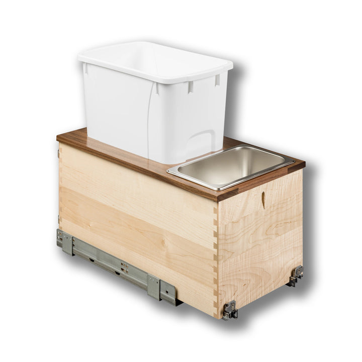 12" Walnut Creek Single 34 Quart Bottom Mount Waste Container in maple and walnut, studio view 5