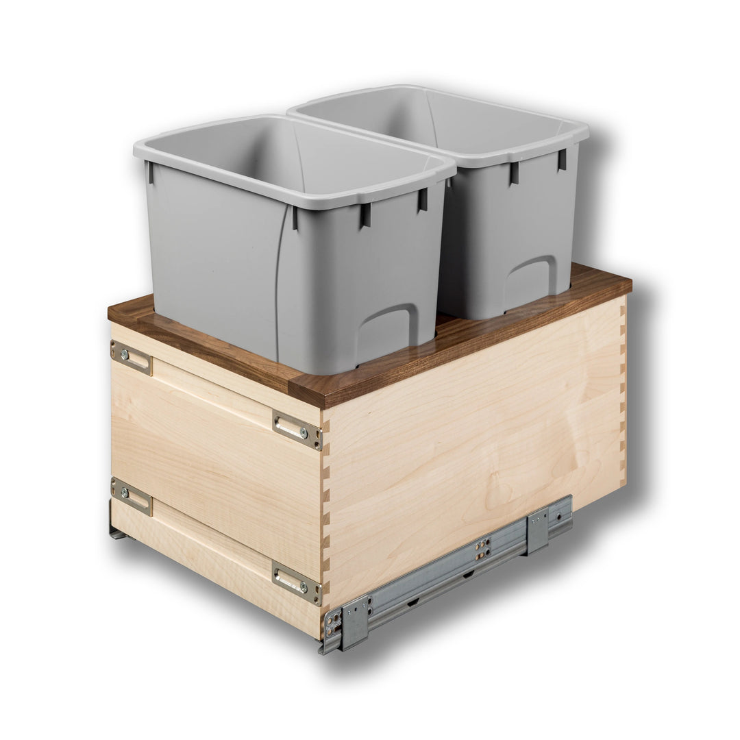 15" Walnut Creek Double 34 Quart Bottom Mount Waste Container in maple and walnut