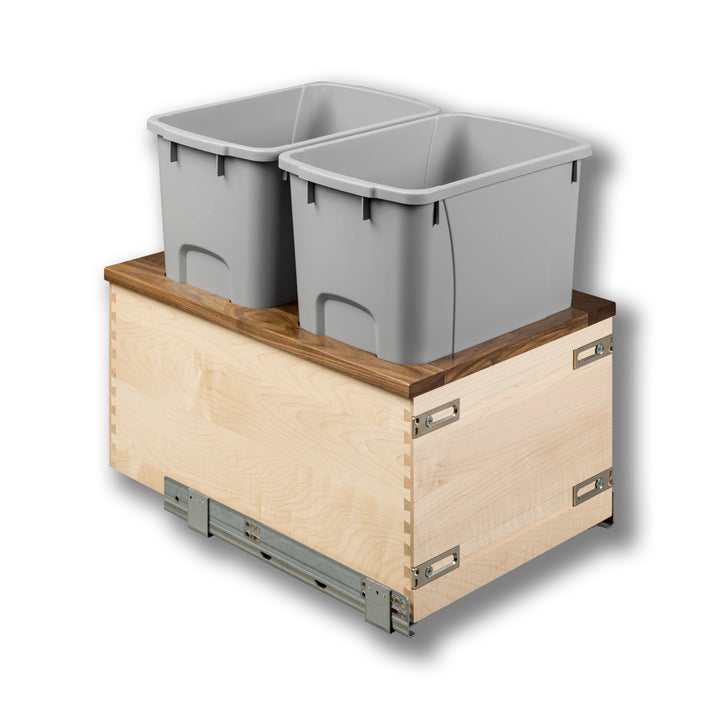 15" Walnut Creek Double 34 Quart Bottom Mount Waste Container in maple and walnut, studio view 4
