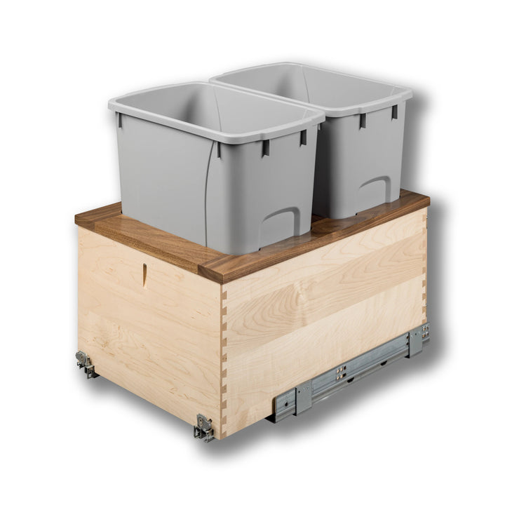 15" Walnut Creek Double 34 Quart Bottom Mount Waste Container in maple and walnut, studio view 5