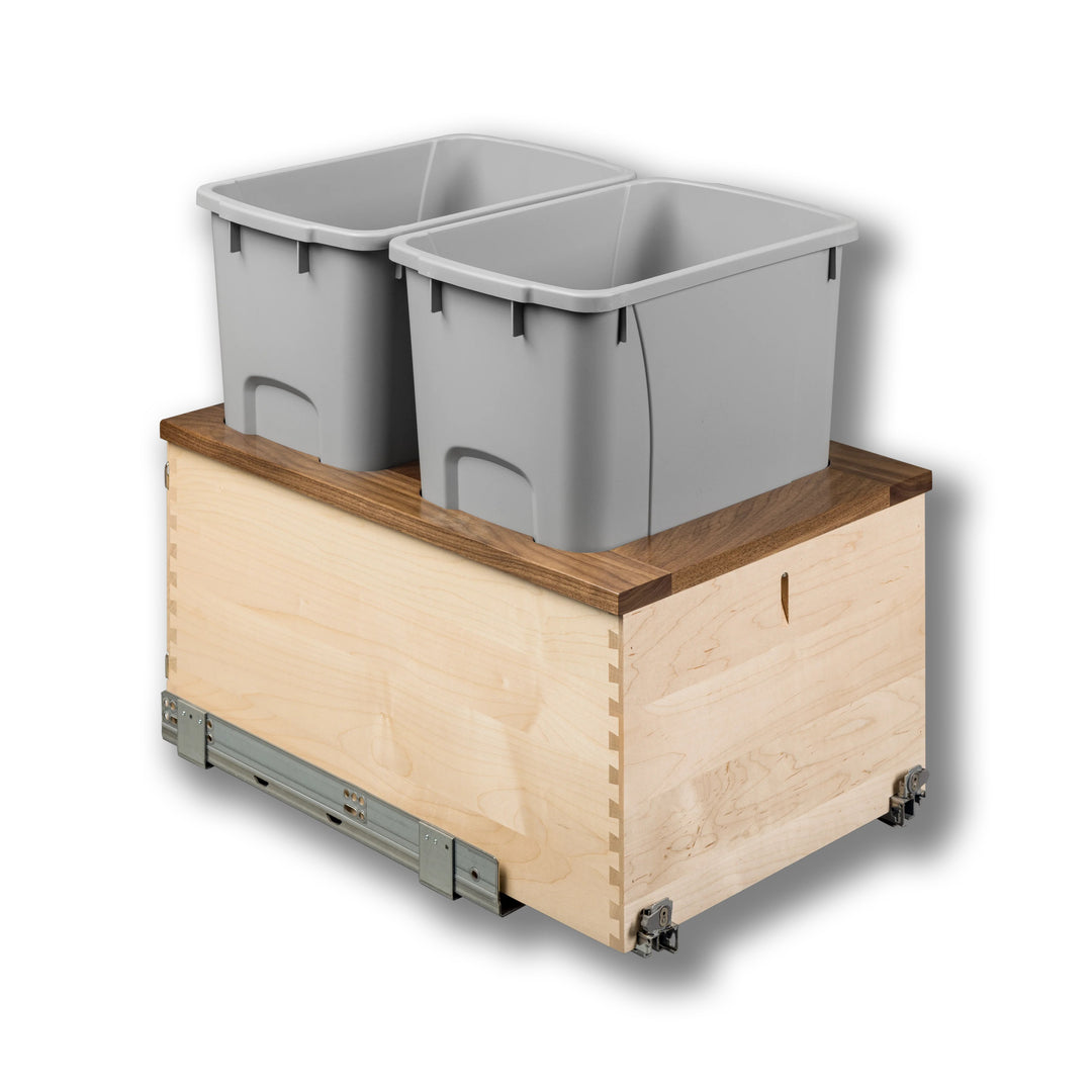15" Walnut Creek Double 34 Quart Bottom Mount Waste Container in maple and walnut, studio view 6
