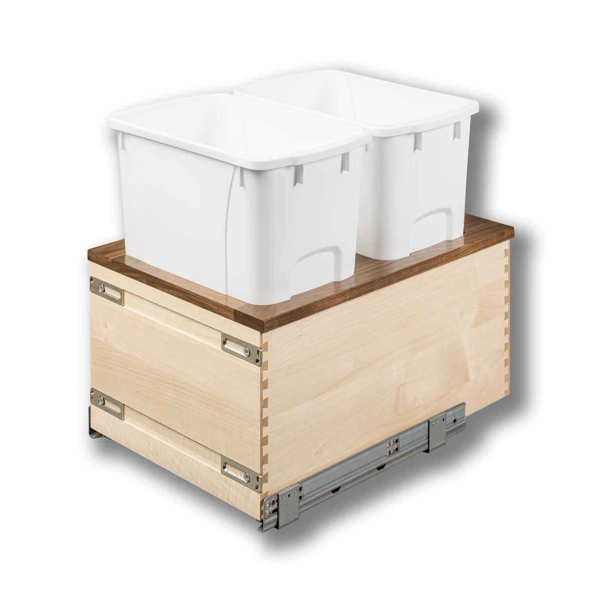 15" Walnut Creek Double 34 Quart Bottom Mount Waste Container in maple and walnut