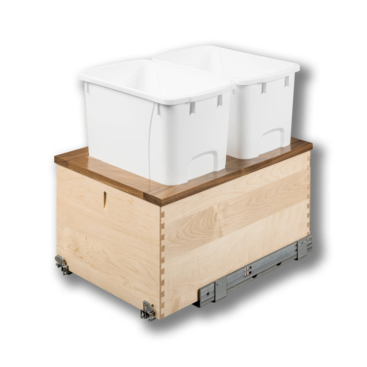 15" Walnut Creek Double 34 Quart Bottom Mount Waste Container in maple and walnut, studio view 4
