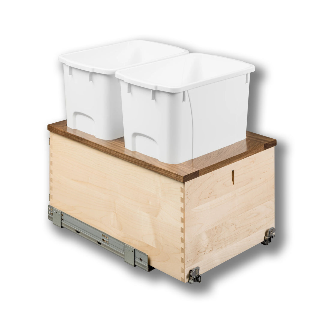 15" Walnut Creek Double 34 Quart Bottom Mount Waste Container in maple and walnut, studio view 5