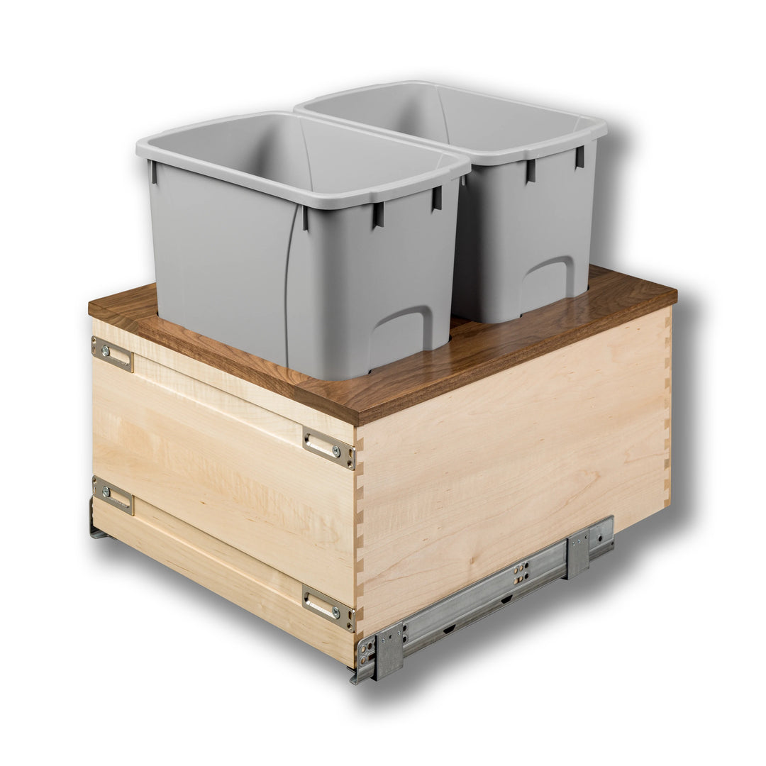 18" Walnut Creek Double 34 Quart Bottom Mount Waste Container in maple and walnut